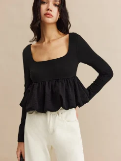 New Square Neck Bud Waist Blouse Blouses & Shirts|Tops