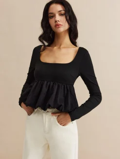New Square Neck Bud Waist Blouse Blouses & Shirts|Tops