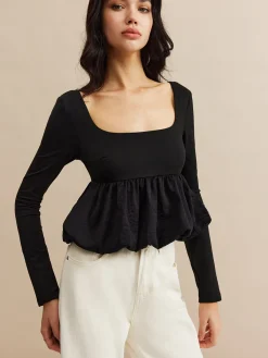 New Square Neck Bud Waist Blouse Blouses & Shirts|Tops