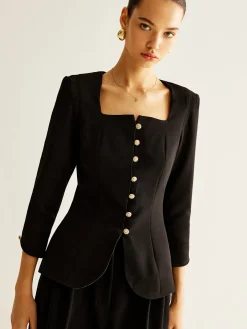 Square Neck Button Down Slit Blouse Blouses & Shirts|Tops