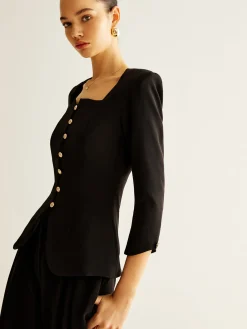 Square Neck Button Down Slit Blouse Blouses & Shirts|Tops