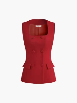 Sale Square Neck Button Vest Outerwear|Vests