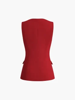 Sale Square Neck Button Vest Outerwear|Vests