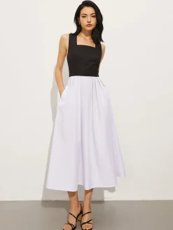 New Square Neck Criss Cross Dress White Dresses|Casual Dresses