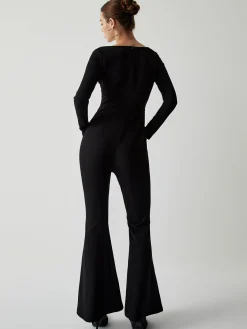 Outlet Square Neck Long Sleeve Flare Jumpsuit Black Dresses|Jumpsuits & Rompers