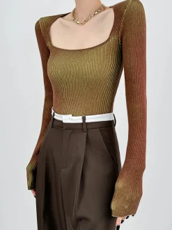 New Square Neck Ombre Knit Top T-shirts|Knitwear