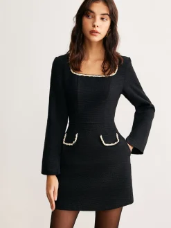 Online Square Neck Pearl Beaded Dress Casual Dresses|Work Dresses