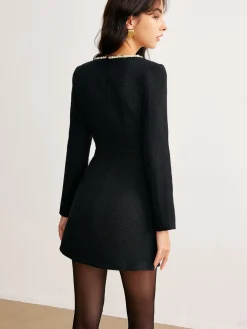 Online Square Neck Pearl Beaded Dress Casual Dresses|Work Dresses