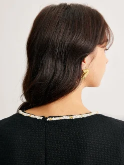 Best Square Neck Pearl Beaded Dress Black Dresses|Casual Dresses