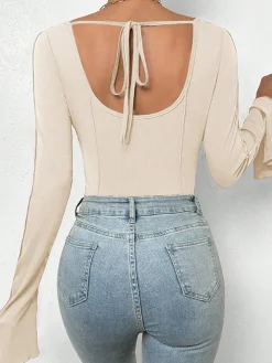 Outlet Square Neck Piping Bodysuit Bodysuits|Bodysuits