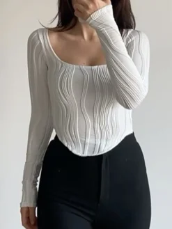 Discount Square Neck Piping Crop T-Shirt Crop Tops|T-shirts