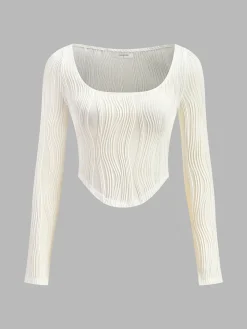 Discount Square Neck Piping Crop T-Shirt Crop Tops|T-shirts