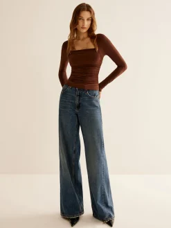 Best Square Neck Pleated Skinny T-Shirt T-shirts|Tops
