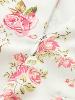 Online Square Neck Zipper Floral Dress Floral Dresses|Summer Dresses