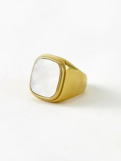 Clearance Square Shell Signet Ring Rings & Bracelets|Accessories