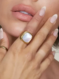 Clearance Square Shell Signet Ring Rings & Bracelets|Accessories
