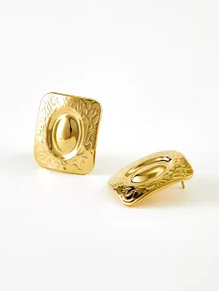 Outlet Square Texture Stud Earrings Earrings|Accessories