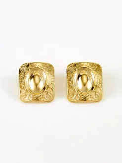 Outlet Square Texture Stud Earrings Earrings|Accessories