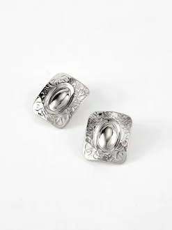 Outlet Square Texture Stud Earrings Earrings|Accessories