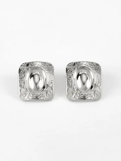 Outlet Square Texture Stud Earrings Earrings|Accessories