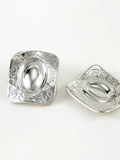 Outlet Square Texture Stud Earrings Earrings|Accessories