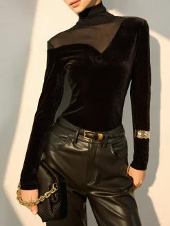 Outlet Stacking Neck Sheer-Detail Velvet Blouse Blouses & Shirts|Tops