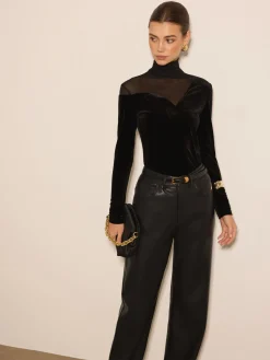 Outlet Stacking Neck Sheer-Detail Velvet Blouse Blouses & Shirts|Tops