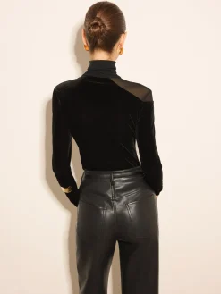 Outlet Stacking Neck Sheer-Detail Velvet Blouse Blouses & Shirts|Tops