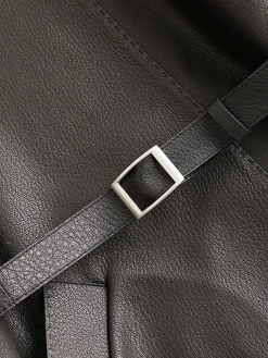 Outlet Stand Collar Belted Faux Leather Jacket Outerwear|Jackets