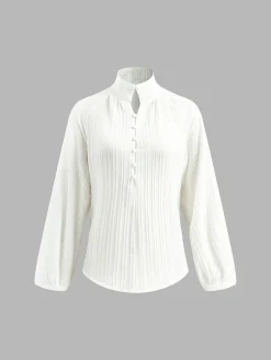 Online Stand Collar Bishop Sleeve Pants Set Long Sleeve Sets|Pants Sets