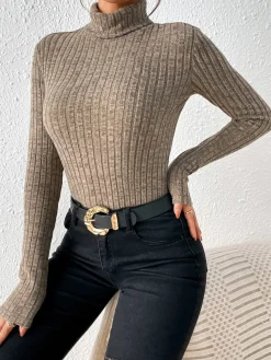 Stand Collar Brushed Top T-shirts|Tops