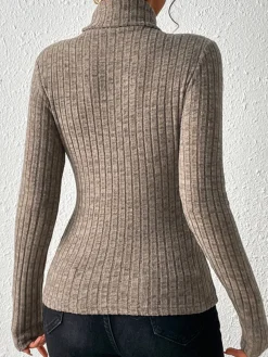 Stand Collar Brushed Top T-shirts|Tops