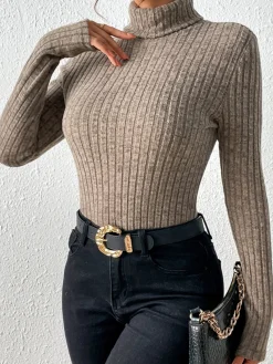 Stand Collar Brushed Top T-shirts|Tops