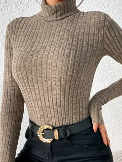 Stand Collar Brushed Top T-shirts|Tops