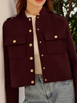 Hot Stand Collar Button Jacket Outerwear|Jackets