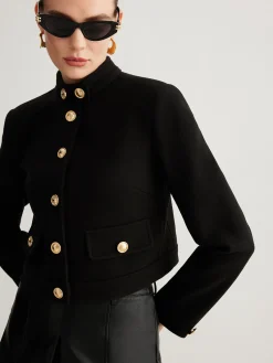 Clearance Stand Collar Button Tweed Short Jacket Outerwear|Jackets