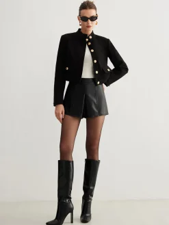Clearance Stand Collar Button Tweed Short Jacket Outerwear|Jackets