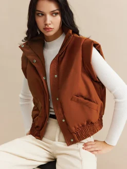 Sale Stand Collar Button Warm Vest Outerwear|Vests
