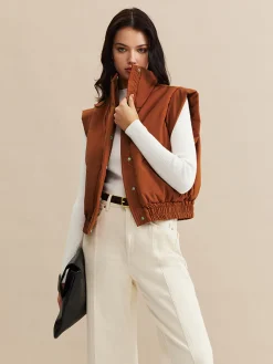 Sale Stand Collar Button Warm Vest Outerwear|Vests