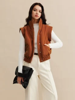 Sale Stand Collar Button Warm Vest Outerwear|Vests