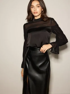 Stand Collar Chiffon Panel Blouse Blouses & Shirts|Tops