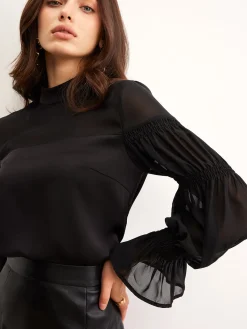 Stand Collar Chiffon Panel Blouse Blouses & Shirts|Tops