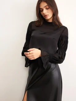 Stand Collar Chiffon Panel Blouse Blouses & Shirts|Tops