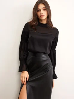 Stand Collar Chiffon Panel Blouse Blouses & Shirts|Tops