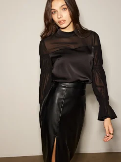 Stand Collar Chiffon Panel Blouse Blouses & Shirts|Tops