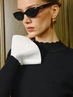 Sale Stand Collar Contrast Ruffle-Cuff Skinny Sweater Knitwear|Tops