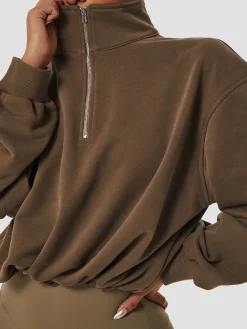 Best Stand Collar Drawstring & Zipper Sweatshirt Tops