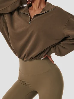 Best Stand Collar Drawstring & Zipper Sweatshirt Tops