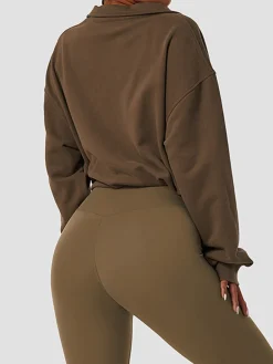 Best Stand Collar Drawstring & Zipper Sweatshirt Tops