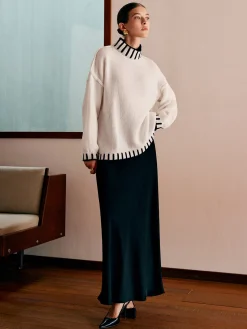 Outlet Stand Collar Embroidered Trim Sweater Knitwear|Tops